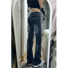 批发高个子加长牛仔裤女秋季美式怀旧低腰辣妹微喇叭裤修身显瘦马蹄裤