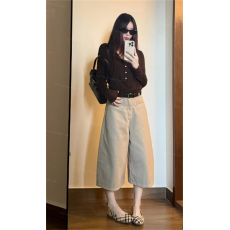 七分牛仔裤女秋季韩系燕麦杏时髦百搭阔腿裤小个子显瘦中裤ins潮