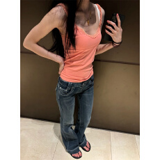 批发2026秋季新款超火梨形身材微喇低腰牛仔<b class='q'>裤</b>女辣妹美式拖地复古薄款