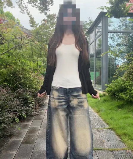 2026 새로운 슬림해 보이는 자이언트 잘 생긴 워싱 얇은 스타일 청바지 레트로 모통이 칼 바닥 청소 루즈핏 마 오래된 아메리칸 넓은 다리