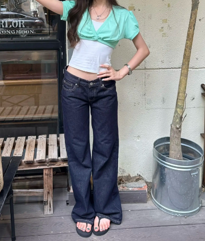 청바지 여성 가을 레트로 항구 바람 마 오래된 품격 다용도 부츠컷 바지 느긋한 도루 센스 로우 웨이스트 슬림해 보이는 바닥 청소 바지