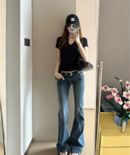 청바지 여성 이른 가을 거리 바람 로우 웨이스트 부츠컷 도루 센스 슬림해 보이는 나팔 바지 몸매 가꾸기 다용도 키 큰 남자 바닥 청소 바지