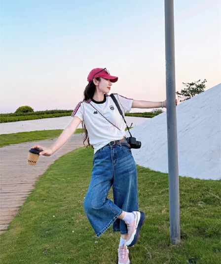 7 점 청바지 여성 가을 레트로 디자인 센스 높음 거리 와이드 레그 팬츠 지방 mm 표지 고기 슬림해 보이는 루즈핏 스트레이트 바지