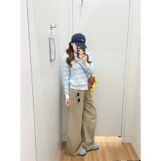 批发美式复古卡其色工装弯刀<b class='q'>牛仔裤</b>女秋季2026新款宽松直筒阔腿镰刀裤