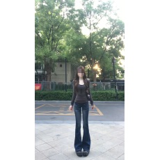 批发微胖mm高级感低腰显瘦微喇<b class='q'>牛仔裤</b>女秋冬磨白休闲百搭直筒裤