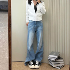 批发高个子加长<b class='q'>牛仔裤</b>女秋季复古辣妹做旧设计感喇叭裤显瘦修身马蹄裤