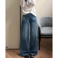 批发复古宽松显瘦阔腿直筒加长<b class='q'>裤</b>子新款秋季美式<b class='q'>弹力</b>低腰直筒牛仔<b class='q'>裤</b>女