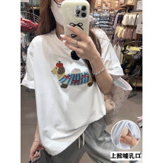 批发哺乳纯棉T恤<b class='q'>夏</b>季辣妈时尚宽松显瘦毛巾绣小狗喂奶上衣