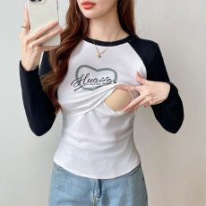 批发实拍 哺乳长袖纯棉T恤秋<b class='q'>冬</b>产生月子期喂奶打底上衣修身显瘦T恤