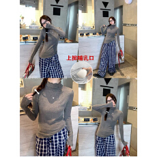 批发秋冬新款哺乳T恤产后月子期亲肤软糯喂奶上衣打底半高领针织衫