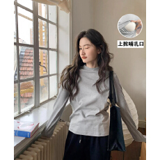批发秋冬新款哺乳T恤产后月子期亲肤软糯喂奶上衣打底半高领针织衫