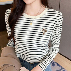 批发实拍 秋冬<b class='q'>哺乳</b><b class='q'>纯棉</b>T恤月子期百搭显瘦长袖小蘑菇喂奶打底条纹<b class='q'>上衣</b>