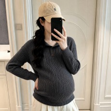 批发实拍 现 秋冬加厚保暖孕妇毛衣<b class='q'>百搭</b>亲肤麻花翻领大版打底针织上衣