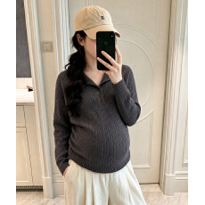 实拍 现 秋冬加厚保暖孕妇毛衣百搭亲肤麻花翻领大版打底针织上衣