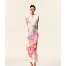 批发「繁花叠韵」新中式双面穿花卉<b class='q'>撞色</b>旗袍<b class='q'>连衣裙</b>女