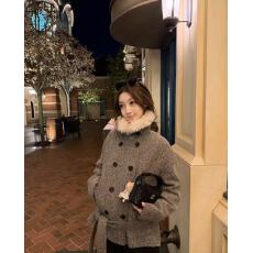 批发板栗可可'伯克利冬日'双排扣廓形毛领毛呢系带<b class='q'>大</b>衣<b class='q'>女</b>冬