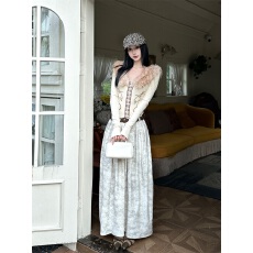 批发重磅秋冬<b class='q'>复古</b>可拆卸毛领刺绣长款连衣裙