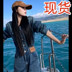 批发美式时髦水洗复古连衣裤2025秋季新款<b class='q'>长袖</b>牛仔连体长裤