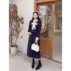 鸳鸯梦秋季法式高端精致大码显瘦时尚气质蝴蝶结系带上衣+半裙