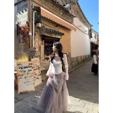 批发by onion海边度假穿搭沙滩裙流光百褶网纱半身裙气质高腰长款裙子