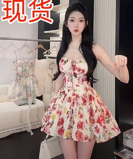 나 벤 아름 답 고 요염하다 프랑스식 순수한 욕망 바람 꽃무늬 튜브탑 슬립 펀 센스 여자 드레스