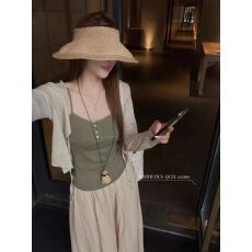 批发温柔风甜美撞色吊带叠穿防晒开衫半身裙三件套2026夏季新款女韩系