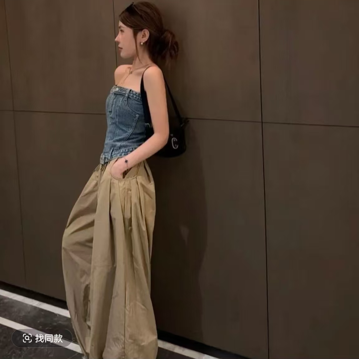 핫걸 데님 튜브탑 조끼 여성 작은 대중 몸매 가꾸기 섹시함 달콤한 매운맛 바람 포장 가슴 맨위 워크웨어 팬츠