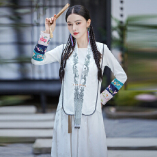 实拍新款中式民族风复古刺绣马甲背心坎肩外套短国风上衣