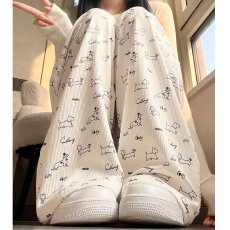 批发冰丝阔腿裤女2025新款夏季薄款休闲裤高腰碎花直筒小个子裤子长裤