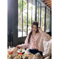 批发2026春秋超好看独特漂亮气质茶里茶气别致绝美上衣长袖粉色<b class='q'>衬衫</b>女