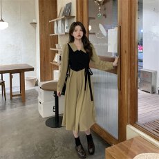 批发法式假两件<b class='q'>连衣裙</b>女2025春季新款大码设计感显瘦赫本风茶歇长裙子