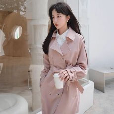 批发韩系粉色风衣外套女秋<b class='q'>冬</b>季2026年新款中长款高级感超好看宽松大衣