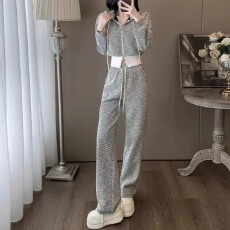 批发韩系运动休闲<b class='q'>套装</b><b class='q'>女</b>春秋2026新款<b class='q'>时尚</b>洋气欧货条纹卫衣卫裤两件套