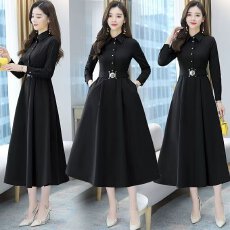 批发赫本风<b class='q'>连衣裙</b>女2025新款春<b class='q'>秋装</b>长袖收腰气质修身减龄显瘦大摆长裙