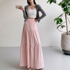 批发2025新款时尚温柔蛋糕裙粉色半身长裙秋季甜美高腰<b class='q'>显瘦</b>A字半身裙