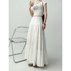 批发温柔风蛋糕白色半身裙夏季新款设计感小众大摆伞裙高腰<b class='q'>显瘦</b>中长裙