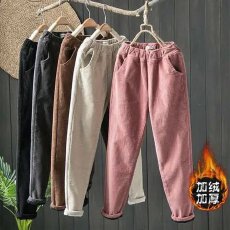 批发加绒加厚休闲<b class='q'>哈伦裤</b>长裤灯芯绒秋冬季新款文艺复古简约保暖裤子女