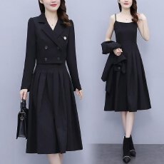 批发胖mm大码女装<b class='q'>连衣裙</b>2025秋季新款遮肉法式西装套装<b class='q'>吊带</b>裙子两件套