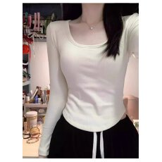 批发方领长袖<b class='q'>t</b><b class='q'>恤</b>女2025新款秋冬<b class='q'>白色</b>内搭德绒打底衫修身正肩短款上衣