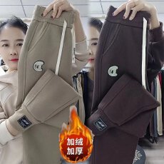 批发加绒卫裤女秋冬季长松紧高腰宽松显瘦束脚休闲运动哈伦加厚棉裤子