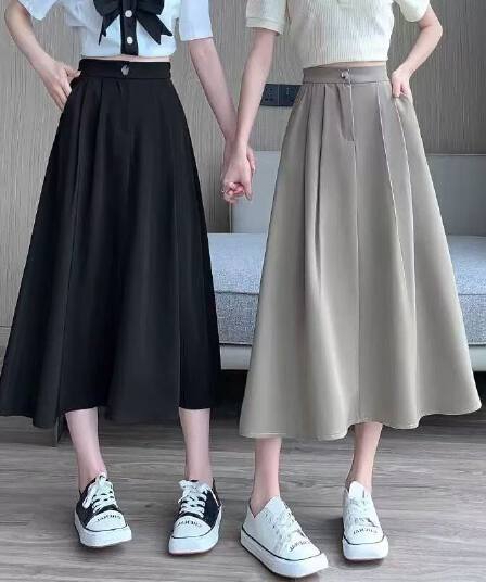 일본식 워크웨어 바람 카키 색 반신 스커트 여성 봄 여름 새로운 레트로 하이웨이스트 한 마디 중간 길이 우산 치마 치마