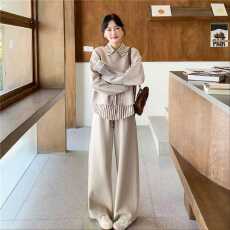 批发韩系休闲套装女2026春季新款时髦<b class='q'>条纹</b><b class='q'>衬衫</b>设计感上衣阔腿裤三件套