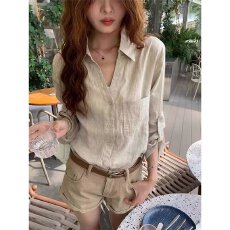 高智感老钱风V领松弛感阔版亚麻长袖衬衫棉麻防晒衬衫女春夏上衣