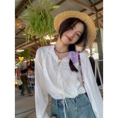 批发法式花边领系带<b class='q'>白色</b>衬衫女春夏新款高级感温柔风气质别致长袖上衣