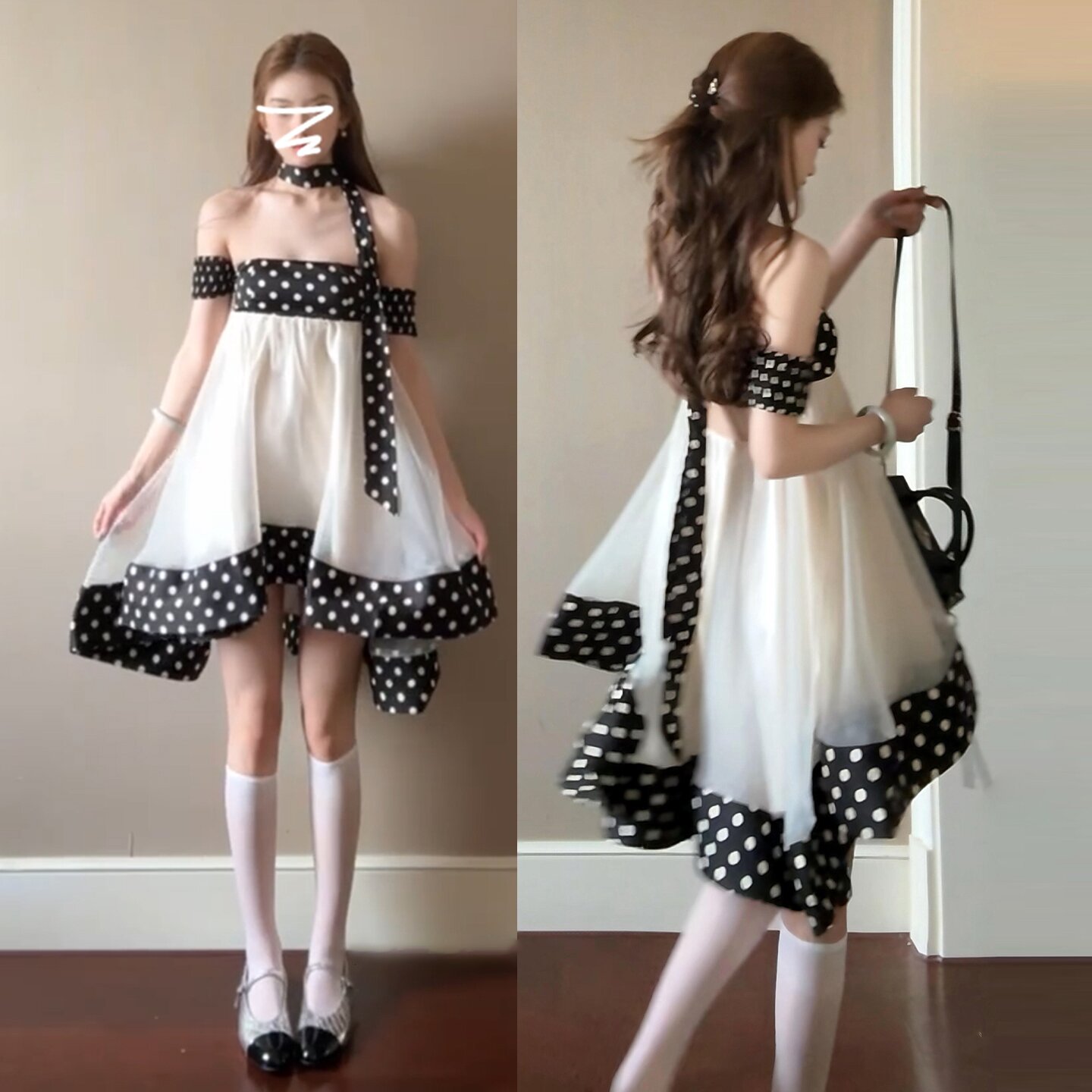 여름 해변가 휴가 연회 Tulle 도트 무늬 튜브탑 여성 드레스 여름 순수한 욕망 바람 착용 가져 가라. 프랑스식 여름 치마