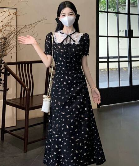 검정색 레이스 조각 꽃무늬 특별 아름다운 꼬집기 허리 작은 치마 그는 벤 바람 아름다운 아니요 명중 섹션 드레스 26 여름
