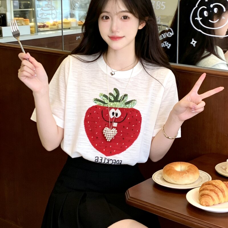 대나무 마디 면 반팔 긍정적 인 어깨 티셔츠 여성 여름 빅 사이즈 루즈핏 슬림해 보이는 표지 배 자이언트 잘 생긴 순면 맨위