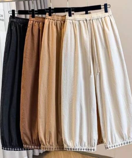 면 린넨 랜턴 와이드 레깅스 바지 여름 8 점 캐주얼 바지 2026 새로운 자수 바지 루즈핏 무 하렘 바지