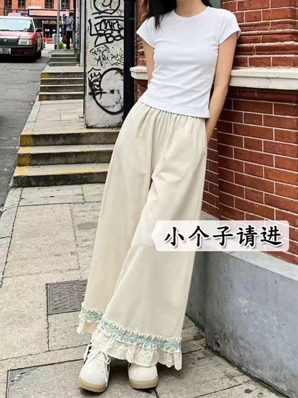 레이스 측면 패치워크 파란색 야마모토 와이드 레깅스 바지 봄 여름 얇은 스타일 2026 작은 키 스트레이트 9 포인트 캐주얼 바지