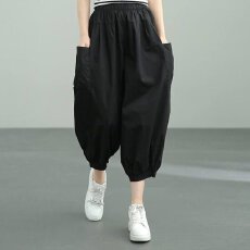 批发纯棉九分裤束脚宽松大码女装显瘦<b class='q'>哈伦</b>裤潮2026夏季新款高腰灯笼裤